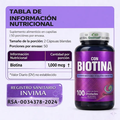 Suplemento Biotina Cápsulas Softgel 1000mcg